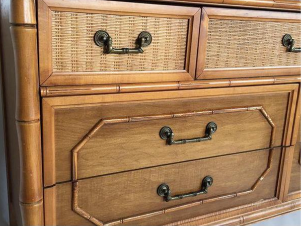Vintage Broyhill Furniture Seven Drawer Faux Bamboo Dresser Available for Custom Lacquer!
