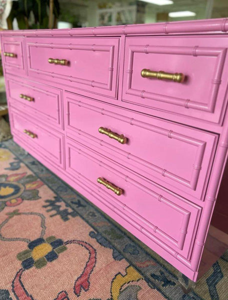 Vintage Dixie Furniture Company "Aloha" Faux Bamboo Seven Drawer Dresser Available for Custom Lacquer! - Hibiscus House