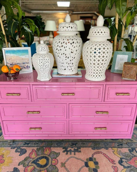 Vintage Dixie Furniture Company "Aloha" Faux Bamboo Seven Drawer Dresser Available for Custom Lacquer! - Hibiscus House