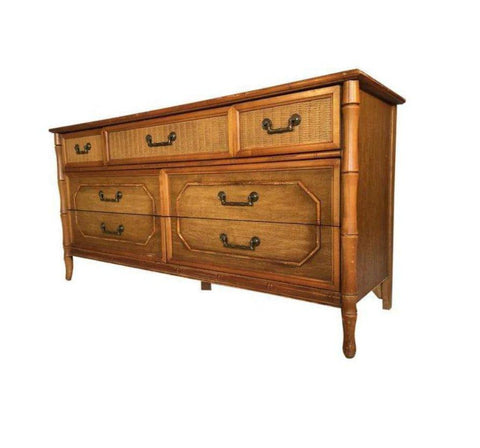 Vintage Broyhill Furniture Faux Bamboo Seven Drawer Dresser Available for Custom Lacquer - Hibiscus House