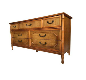Vintage Broyhill Furniture Faux Bamboo Seven Drawer Dresser Available for Custom Lacquer