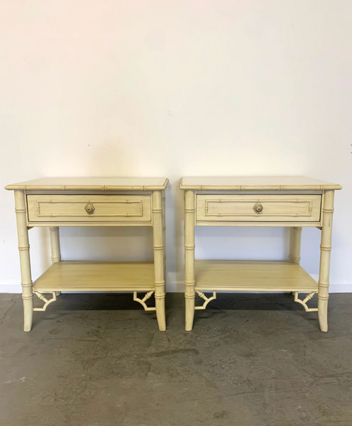 Vintage Thomasville Allegro Faux Bamboo Nightstand Pair Available for Custom Lacquer