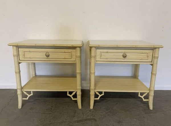 Vintage Thomasville Allegro Faux Bamboo Nightstand Pair Available for Custom Lacquer - Hibiscus House