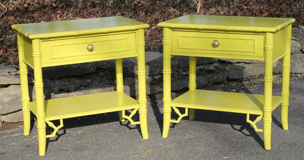 Vintage Thomasville Allegro Faux Bamboo Nightstand Pair Available for Custom Lacquer - Hibiscus House