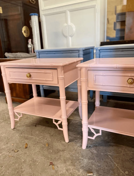 Vintage Thomasville Allegro Faux Bamboo Nightstand Pair Available for Custom Lacquer - Hibiscus House