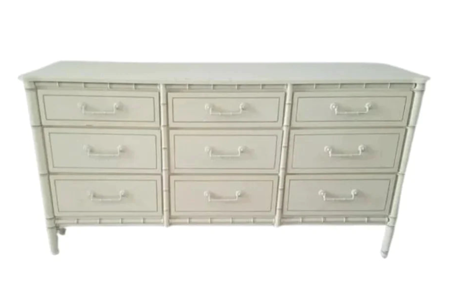 Vintage Faux Bamboo Classic Nine Drawer Triple Dresser Available for Custom Lacquer