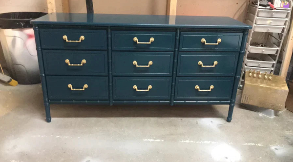 Vintage Faux Bamboo Classic Nine Drawer Triple Dresser Available for Custom Lacquer