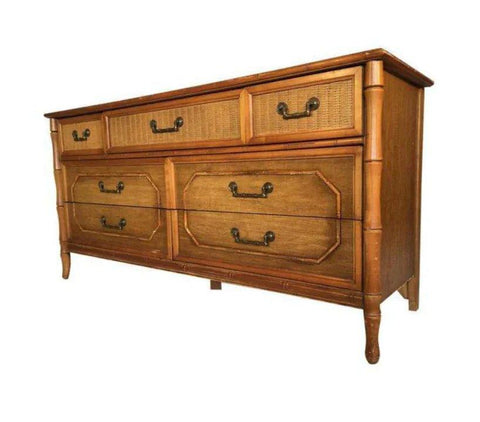 Vintage Faux Bamboo Broyhill Furniture Seven Drawer Dresser Available for Custom Lacquer! - Hibiscus House