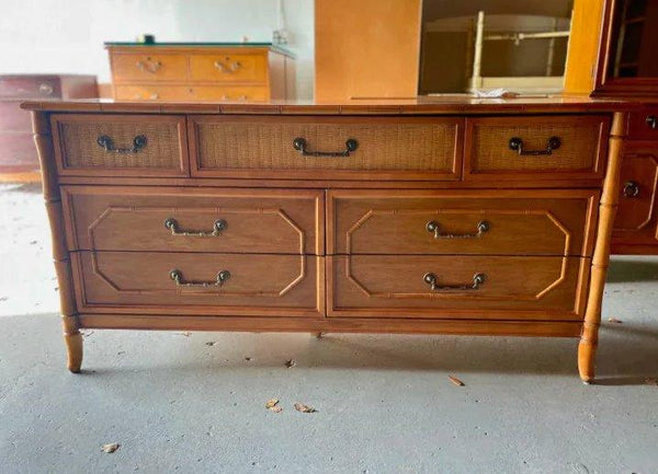 Vintage Broyhill Furniture Faux Bamboo Sever Drawer Dresser Available for Lacquer - Hibiscus House