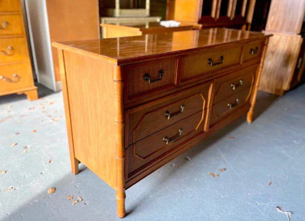 Vintage Broyhill Furniture Faux Bamboo Seven Drawer Dresser Available for Customization! - Hibiscus House