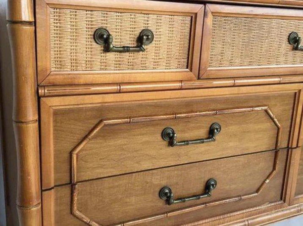 Vintage Broyhill Furniture Faux Bamboo Sever Drawer Dresser Available for Lacquer - Hibiscus House