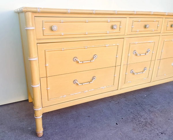 Vintage Thomasville Allegro Faux Bamboo Nine Drawer Dresser Available for Custom Lacquer