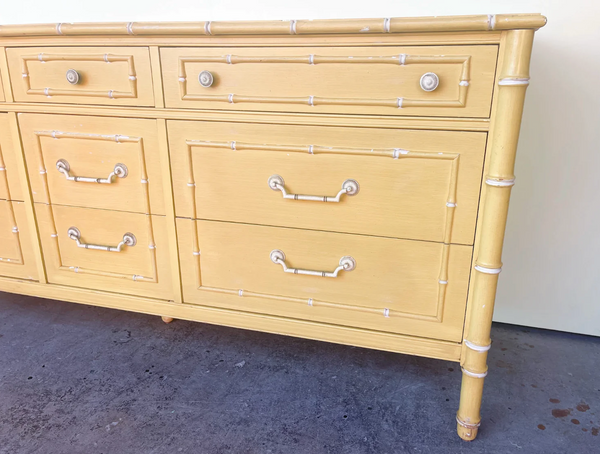 Vintage Thomasville Allegro Faux Bamboo Nine Drawer Dresser Available for Custom Lacquer