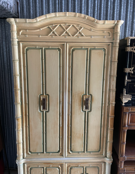 Fabulous Vintage Faux Bamboo Bamboo Armoire by Cellini Furniture Available for Custom Lacquer