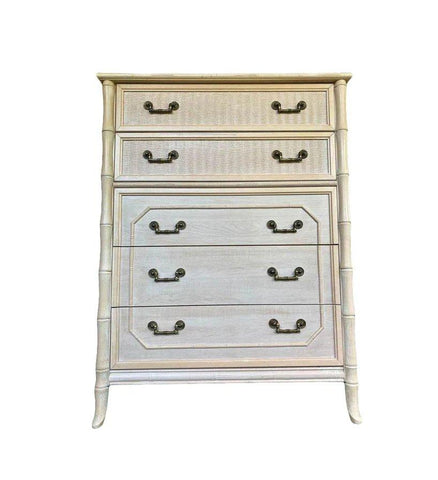 Vintage Broyhill Furniture Faux Bamboo Five Drawer Chest Available for Custom Lacquer - Hibiscus House