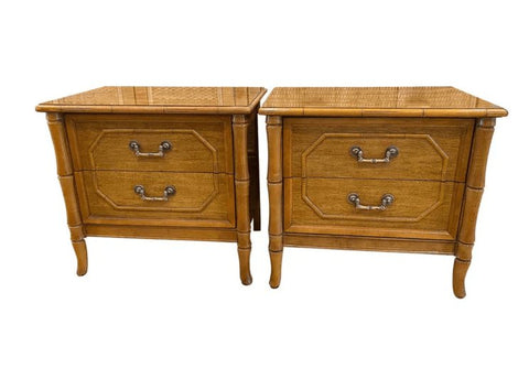 Vintage Pair of Broyhill Furniture Faux Bamboo Two Drawer Nightstands Available for Custom Lacquer - Hibiscus House