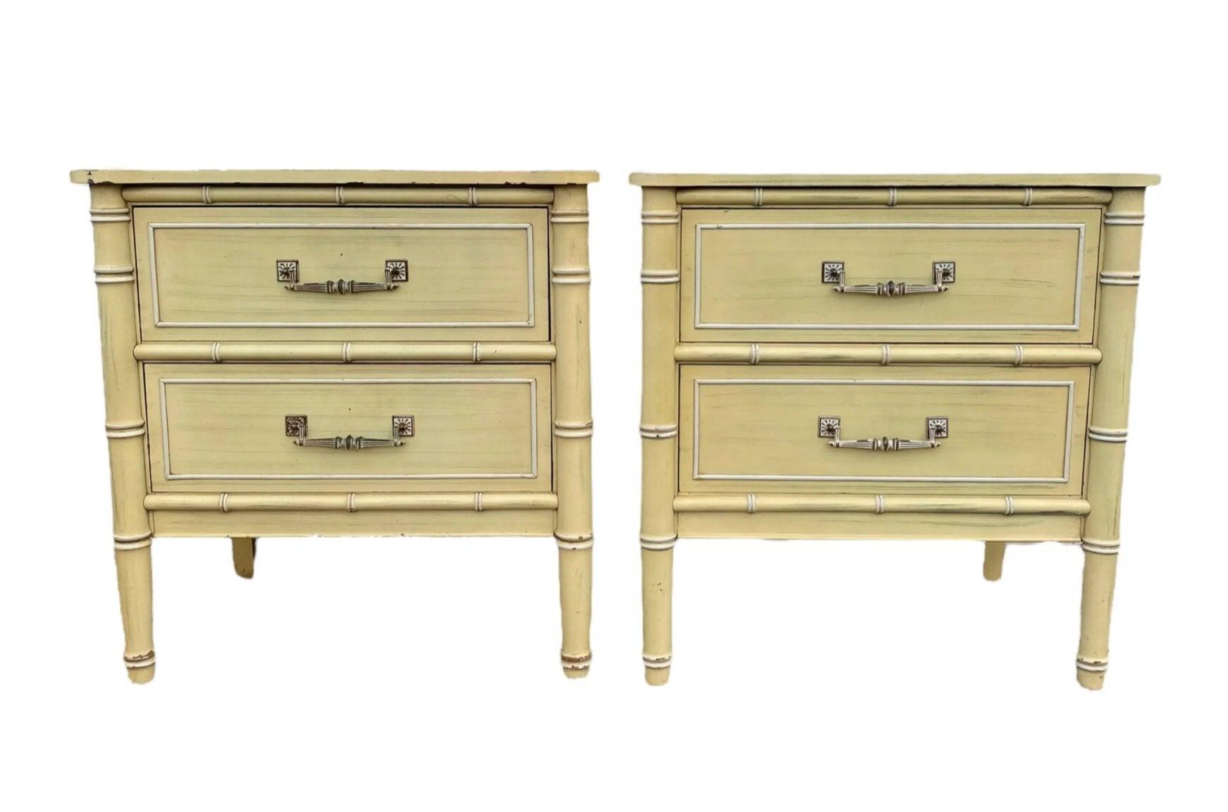 Pair of Vintage Henry Link Bali Hai Faux Bamboo Nightstands Available for Lacquer! - Hibiscus House