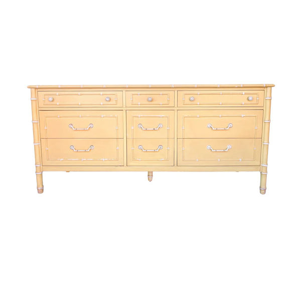 Vintage Thomasville Allegro Nine Drawer Faux Bamboo Dresser Available for Custom Lacquer