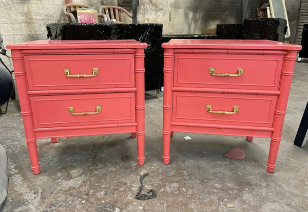 Pair of Vintage Henry Link Bali Hai Faux Bamboo Nightstands Available for Lacquer - Hibiscus House