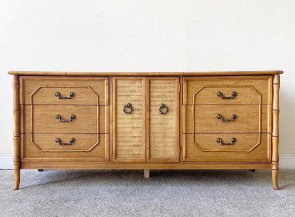 Vintage Broyhill Furniture Faux Bamboo Credenza Available for Custom Lacquer - Hibiscus House