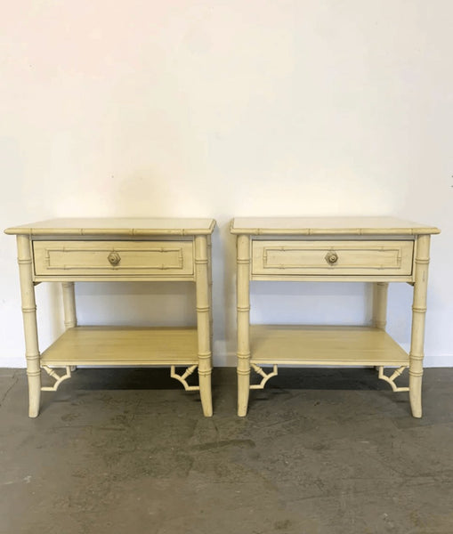 Vintage Thomasville Allegro Faux Bamboo Nightstand Pair Available for Lacquer - Hibiscus House