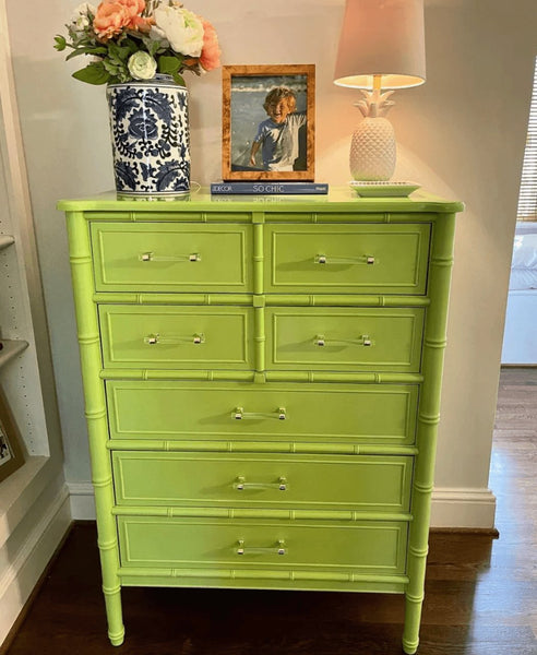 Vintage Henry Link Bali Hai Faux Bamboo Tallboy Chest Available for Custom Lacquer - Hibiscus House