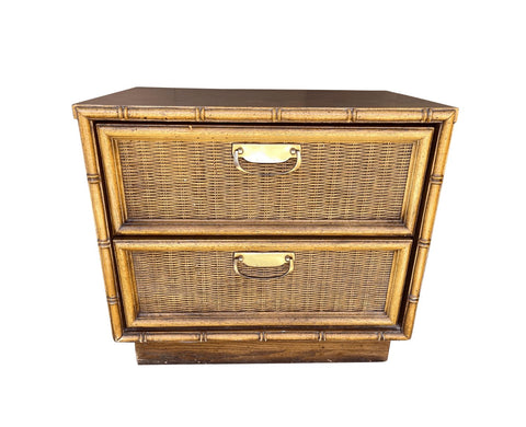 Vintage Thomasville Faux Bamboo and Rattan Single Nightstand Available for Custom Lacquer - Hibiscus House