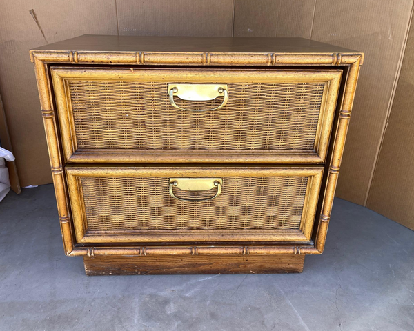 Vintage Thomasville Faux Bamboo and Rattan Single Nightstand Available for Custom Lacquer