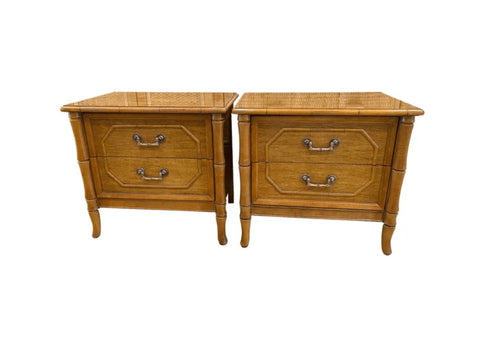 Vintage Pair of Broyhill Furniture Faux Bamboo Two Drawer Nightstands Available for Custom Lacquer! - Hibiscus House