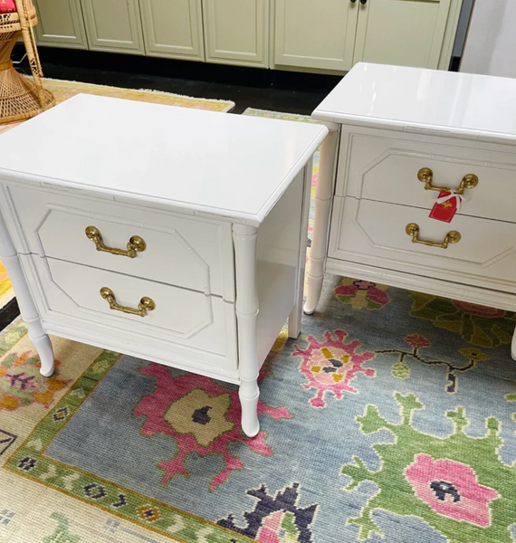 Vintage Pair of Broyhill Furniture Faux Bamboo Two Drawer Nightstands Available for Custom Lacquer!