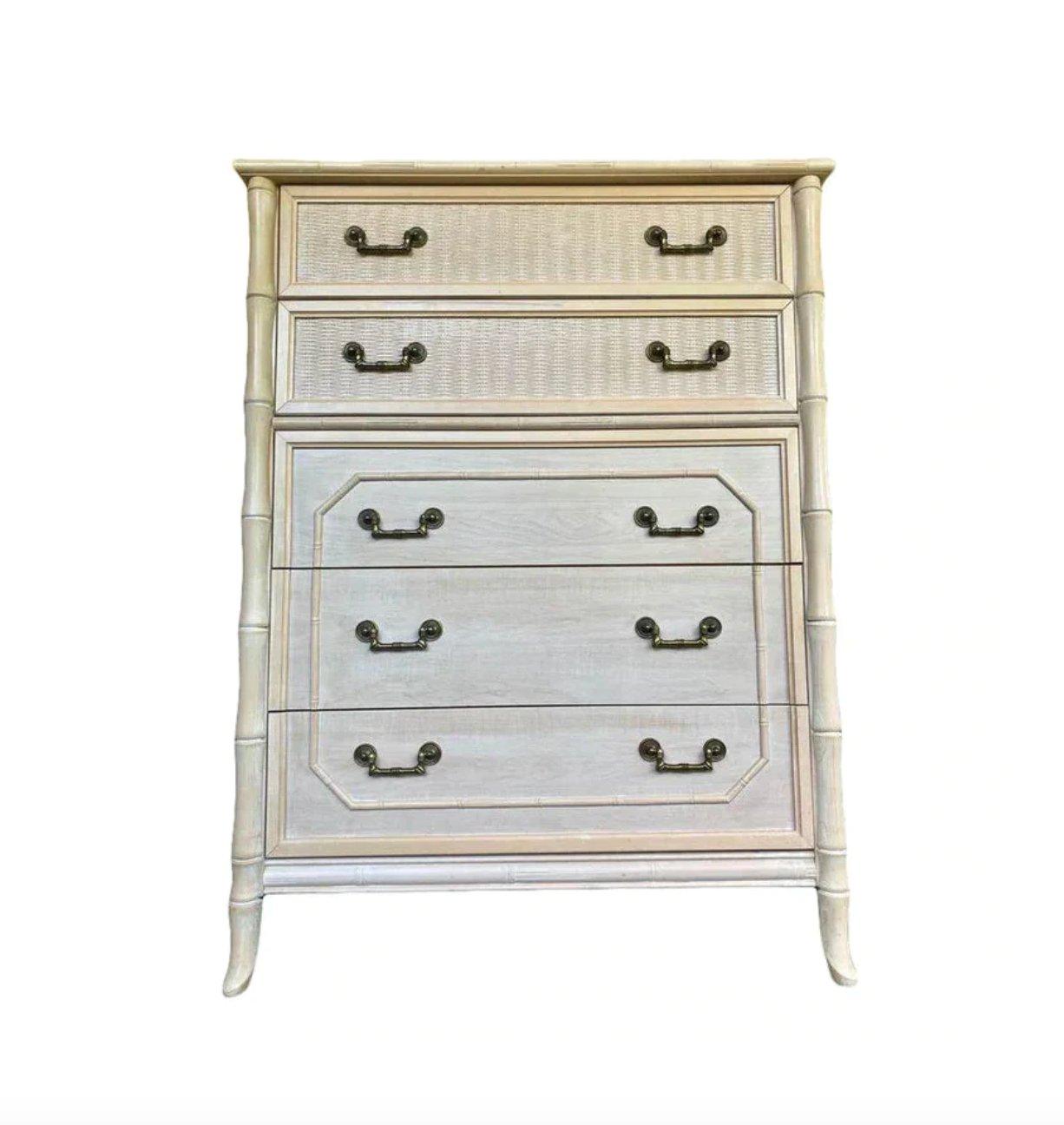 Broyhill Faux Bamboo Five Drawer Tallboy Chest Available for Custom Lacquer! - Hibiscus House