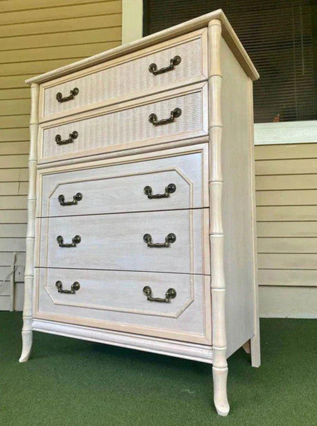 Broyhill Faux Bamboo Five Drawer Tallboy Chest Available for Custom Lacquer! - Hibiscus House