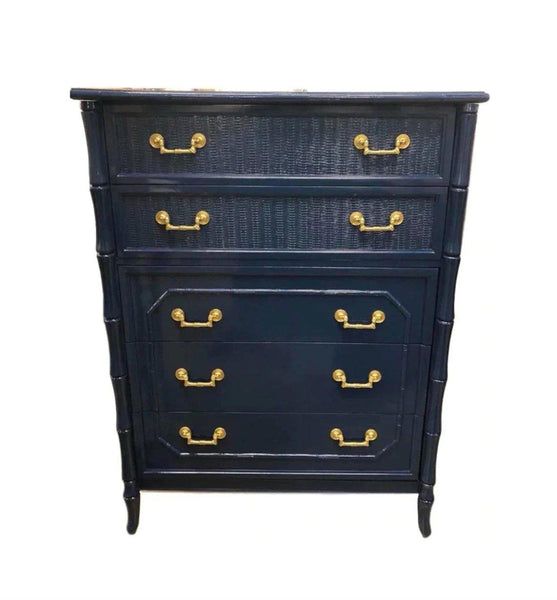 Broyhill Faux Bamboo Five Drawer Tallboy Chest Available for Custom Lacquer! - Hibiscus House