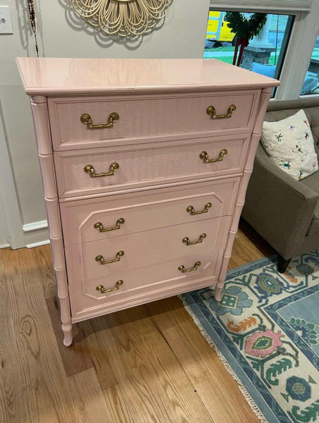 Broyhill Faux Bamboo Five Drawer Tallboy Chest Available for Custom Lacquer! - Hibiscus House