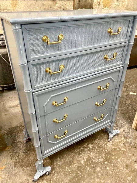 Broyhill Faux Bamboo Five Drawer Tallboy Chest Available for Custom Lacquer! - Hibiscus House