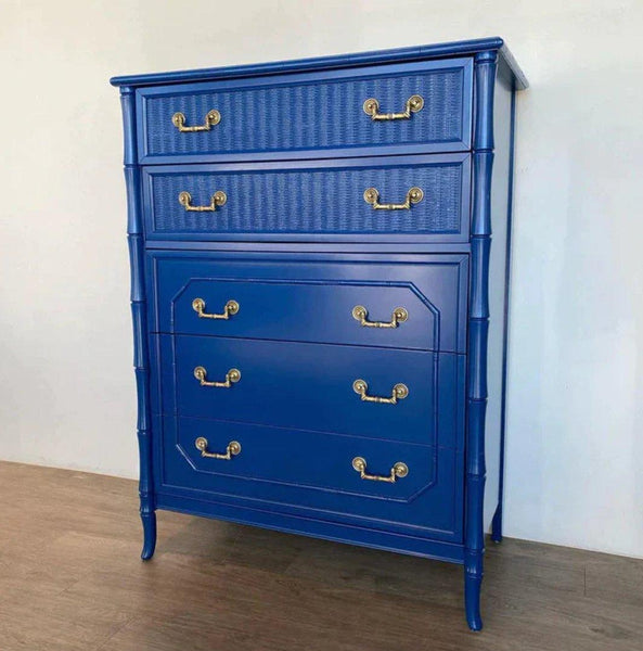 Broyhill Faux Bamboo Five Drawer Tallboy Chest Available for Custom Lacquer! - Hibiscus House