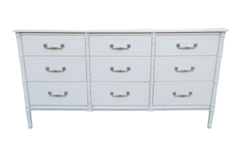 Vintage Faux Bamboo Nine Drawer Dresser Available for Custom Lacquer