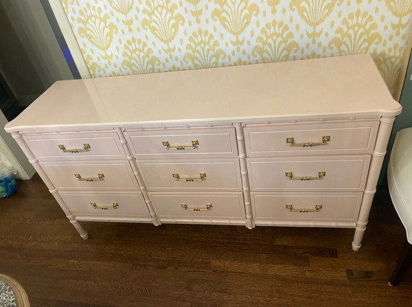 Vintage Faux Bamboo Nine Drawer Dresser Available for Custom Lacquer