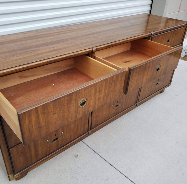 Vintage Drexel Accolade Campaign-Style Nine Drawer Dresser Available for Custom Lacquer