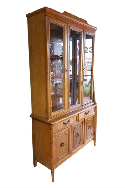 Vintage Broyhill Furniture Faux Bamboo Two-Piece China Cabinet Available for Lacquer! - Hibiscus House