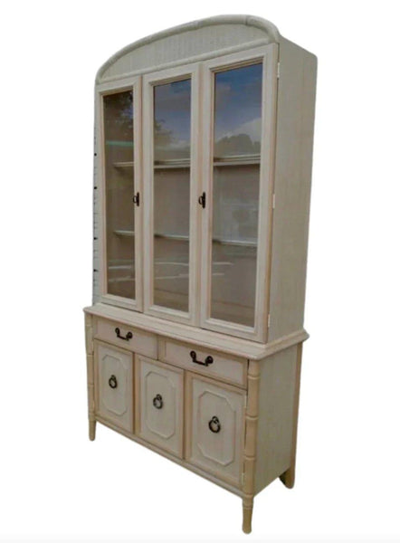 Vintage Broyhill Furniture Faux Bamboo China Cabinet with Rounded Top Available to Customize - Hibiscus House