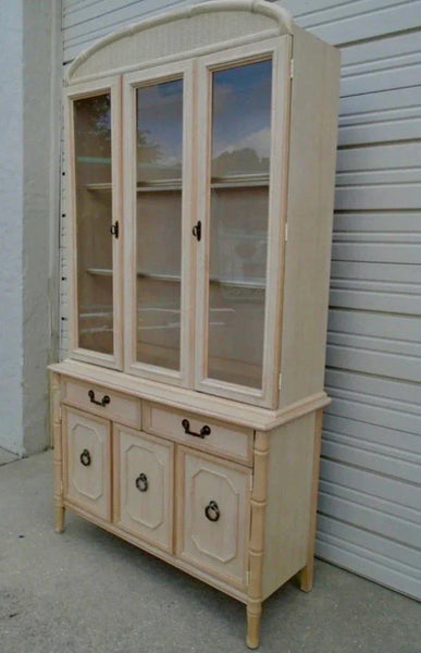 Vintage Broyhill Furniture Faux Bamboo China Cabinet with Rounded Top Available to Customize - Hibiscus House