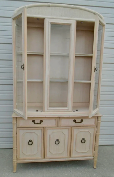 Vintage Broyhill Furniture Faux Bamboo China Cabinet with Rounded Top Available to Customize