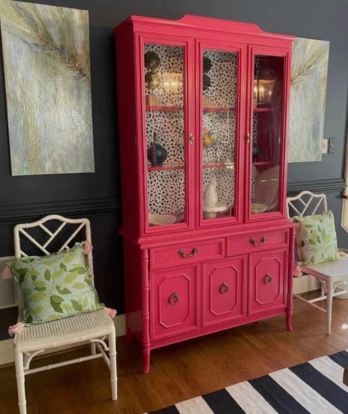 Vintage Broyhill Furniture Faux Bamboo China Cabinet with Rounded Top Available to Customize - Hibiscus House