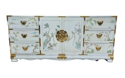 Vintage Korean Tansu Chinoiserie Style Credenza with Butterfly Hardware Available for Custom Lacquer