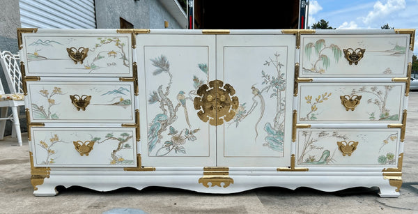 Vintage Korean Tansu Chinoiserie Style Credenza with Butterfly Hardware Available for Custom Lacquer - Hibiscus House