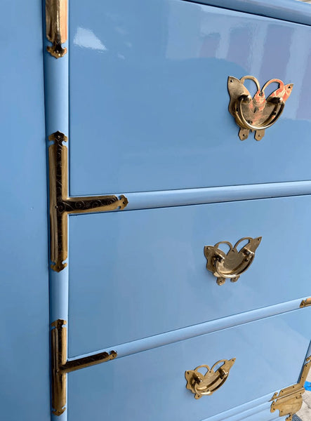 Vintage Korean Tansu Chinoiserie Style Credenza with Butterfly Hardware Available for Custom Lacquer - Hibiscus House