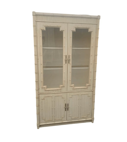 Vintage Thomasville Furniture Faux Bamboo China Cabinet Available for Custom Lacquer! - Hibiscus House