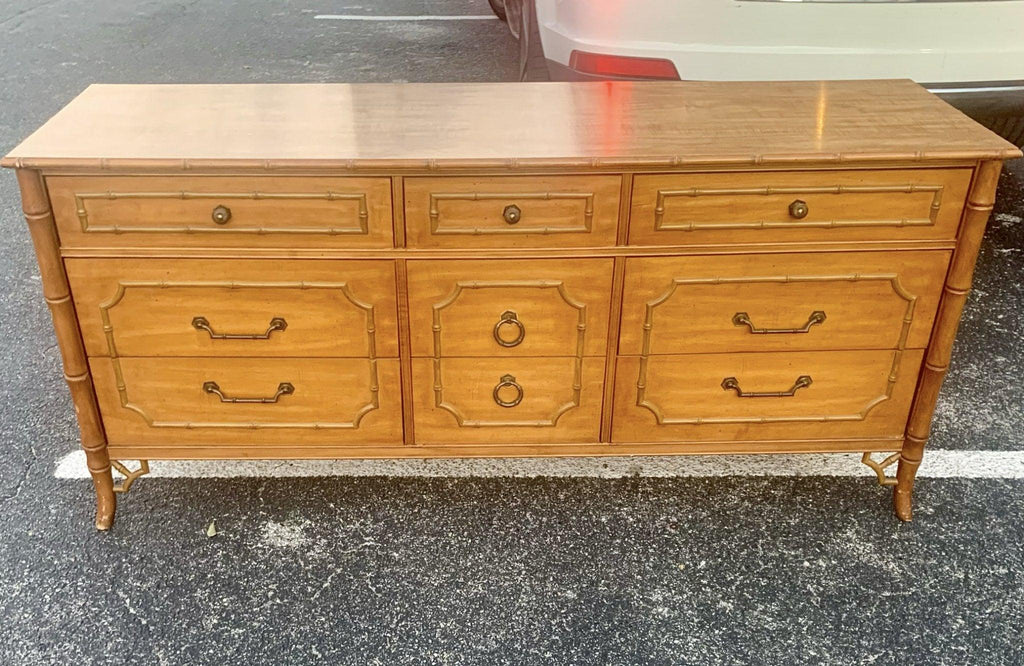 Vintage Dixie Furniture Nine Drawer Faux Bamboo Dresser with Fretwork Available for Custom Lacquer! Hibiscus House Vintage Dixie Furniture Nine Drawer Faux Bamboo Dresser with Fretwork Available for Custom Lacquer! Hibiscus House