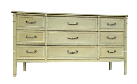 Vintage Henry Link Bali Hai Faux Bamboo Nine Drawer Dresser Available for Custom Lacquer - Hibiscus House